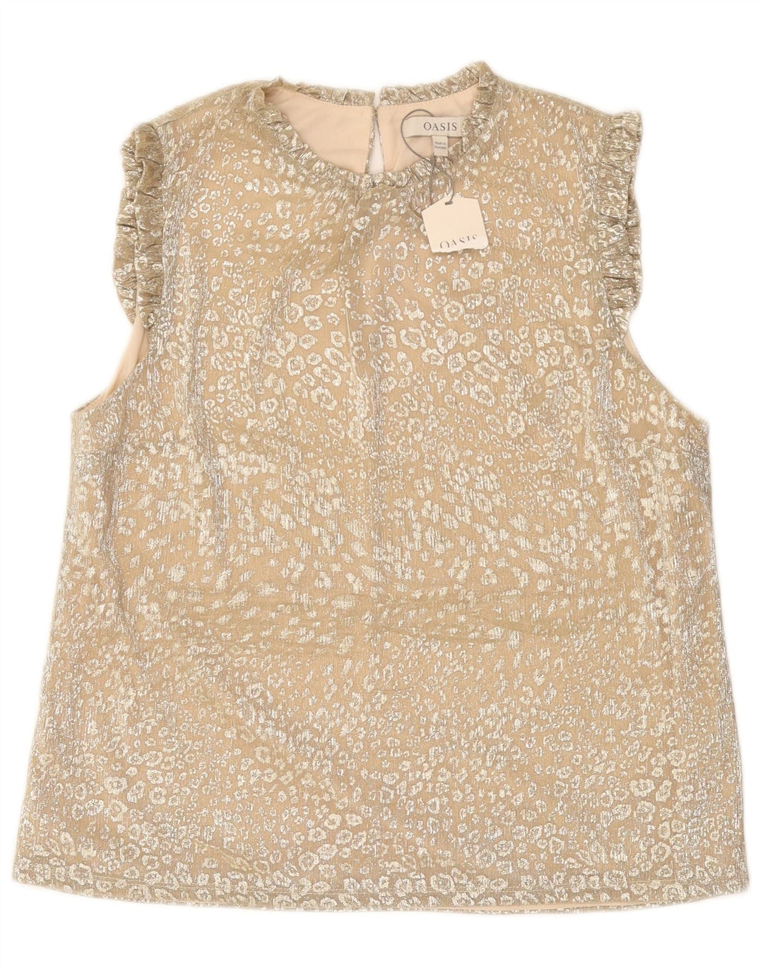 OASIS Dame ærmeløs bluse Top UK 14 Stort beige dyreprint