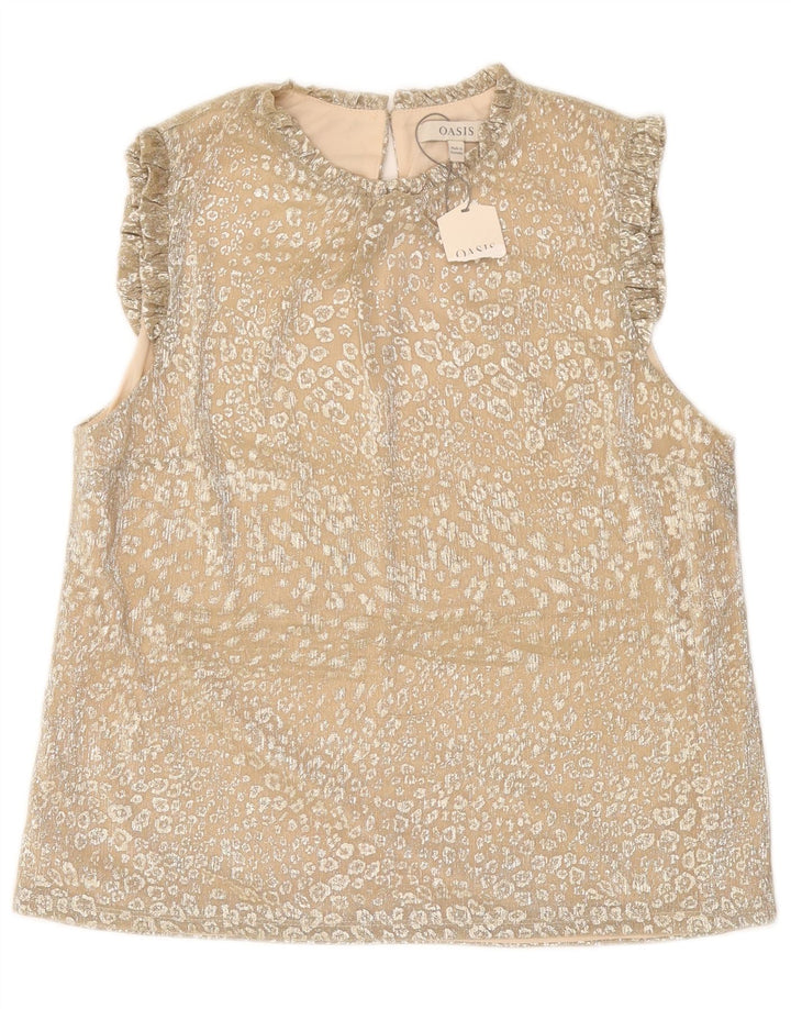 OASIS Dame ærmeløs bluse Top UK 14 Stort beige dyreprint