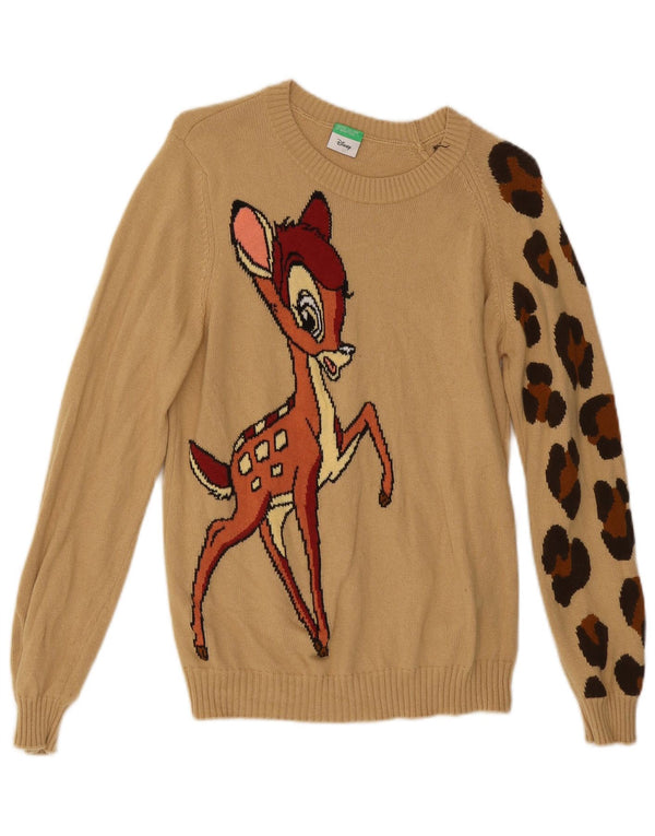 Benetton Womens Bambi Boat Neck Jumper Sweater UK 10 Small Beige