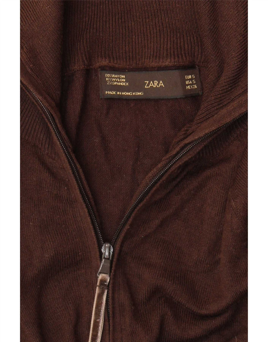 Zara Dame Cardigan Sweater UK 8 Small Brown Rayon