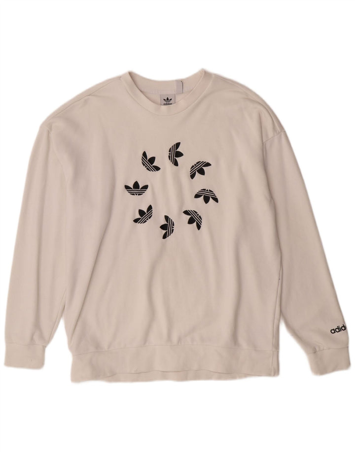 ADIDAS Dame Oversized Grafisk Sweatshirt Jumper UK 12 Medium Off White