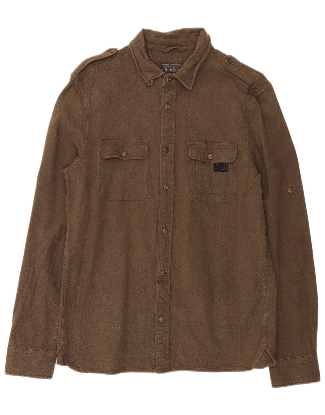 All Saints Herre Military Shirt Medium Khaki Linen