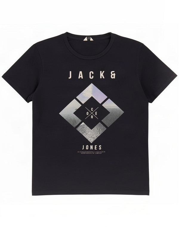 Jack & Jones Mens Graphic T-Shirt Top Medium Black