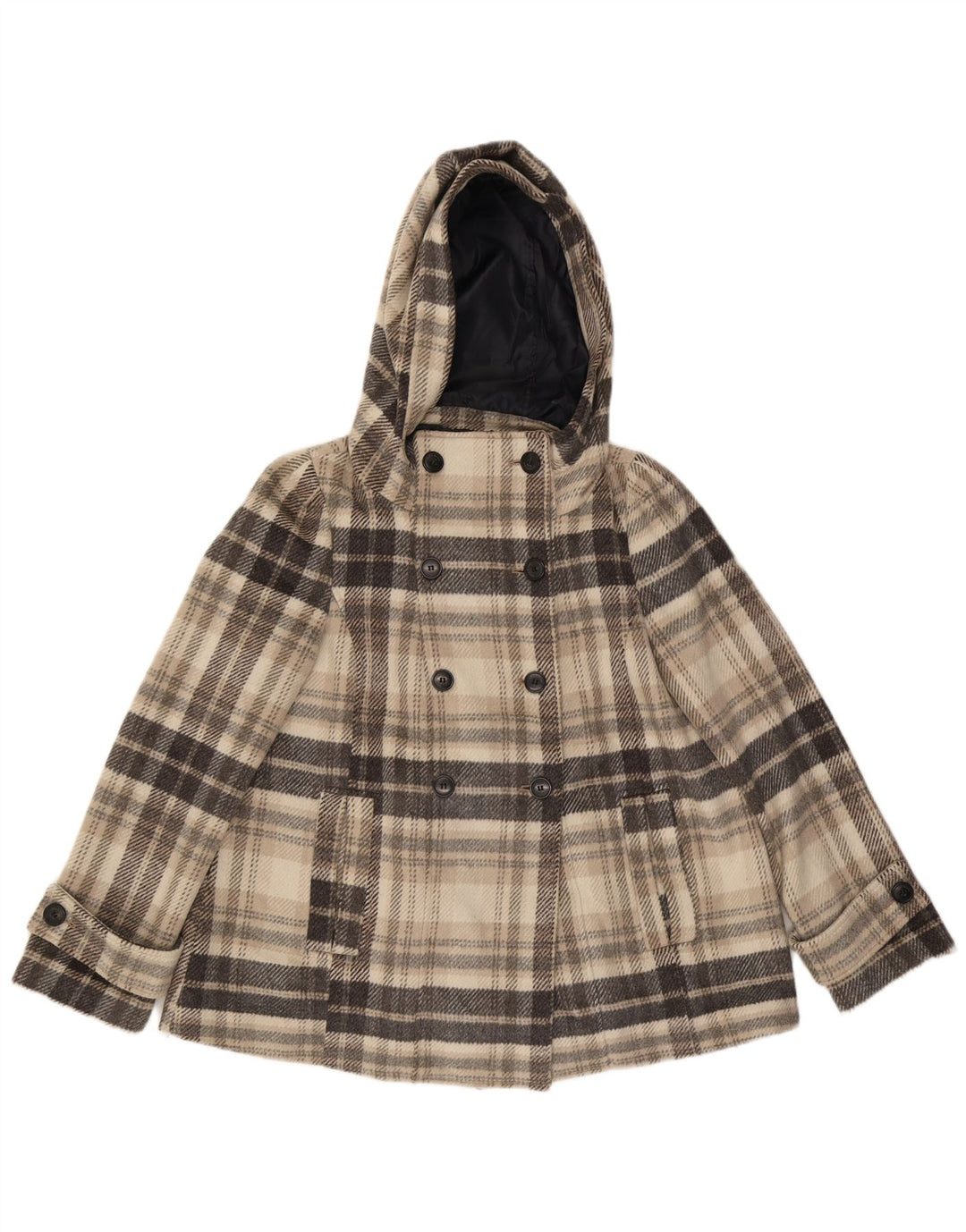 Zara Dame Hooded Pea Coat UK 14 Medium Grey Ternet polyester