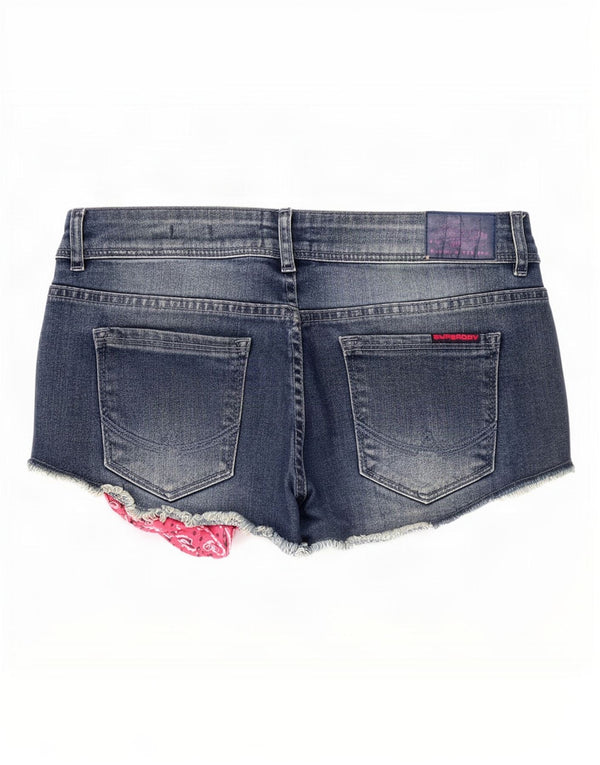 Superdry Womens Distressed Denim Shorts Medium W28 Blue Paisley Cotton