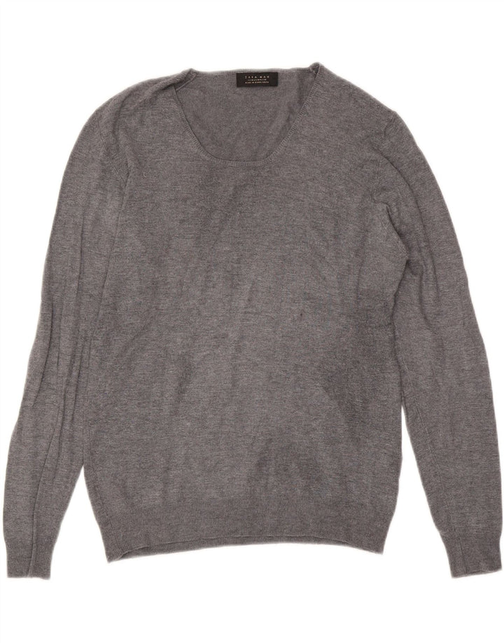ZARA Womens Boat Neck Jumper Sweater UK 14 Medium Grey Viscose Vintage Zara and Second-Hand Zara from Messina Hembry 