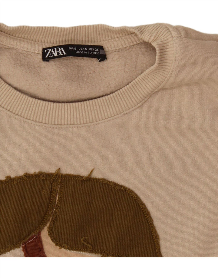 Zara Graphic Sweatshirt Jumper UK 10 Small Beige