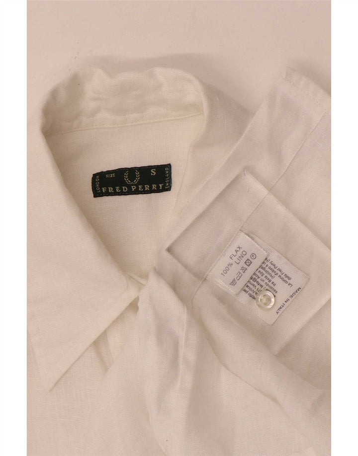 Fred Perry skjorte med 3/4 ærmer til kvinder UK 10 Small White Linen