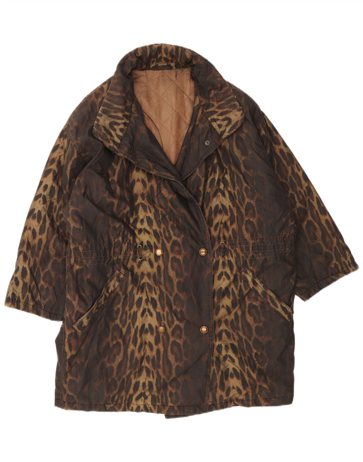 Preca Dame Oversized Double Breasted Coat IT 42 Medium Brown Animal Print