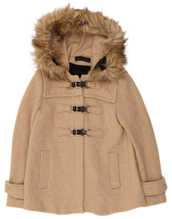 Zara Dame Hooded Oversized Duffel Coat UK 6 XS Beige