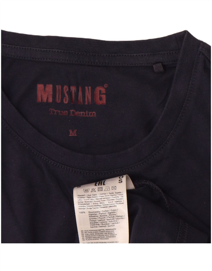 Mustang Herre grafisk T-shirt Top Medium Marineblå Bomuld