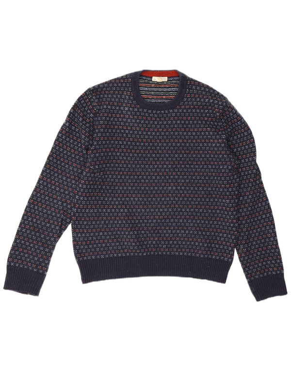 Gap Herre Crew Neck Jumper Sweater Medium Navy Blue Plettet Uld