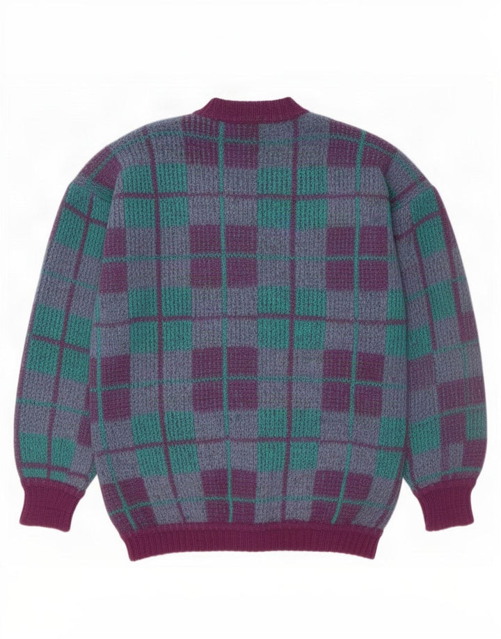 Vintage herre rund hals sweater medium lilla geometrisk