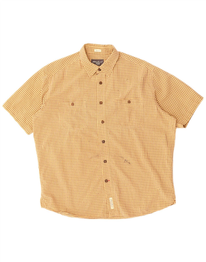 EDDIE BAUER Mens Short Sleeve Shirt Large Beige Check