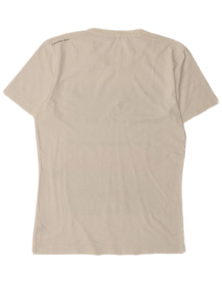 CALVIN KLEIN JEANS Herre grafisk T-shirt Top Medium Hvid Bomuld