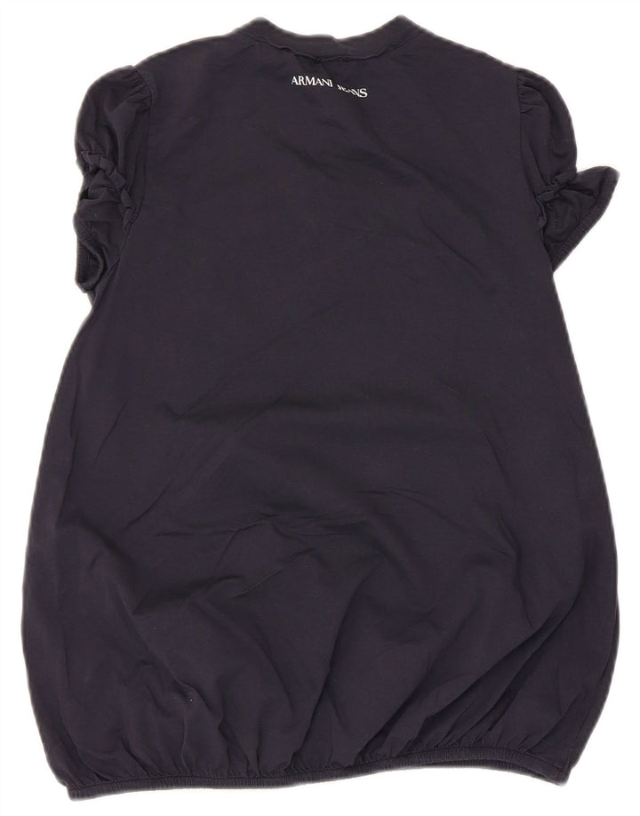 Armani Dame Grafisk Bluse Top EU 34 2XS Marineblå Bomuld