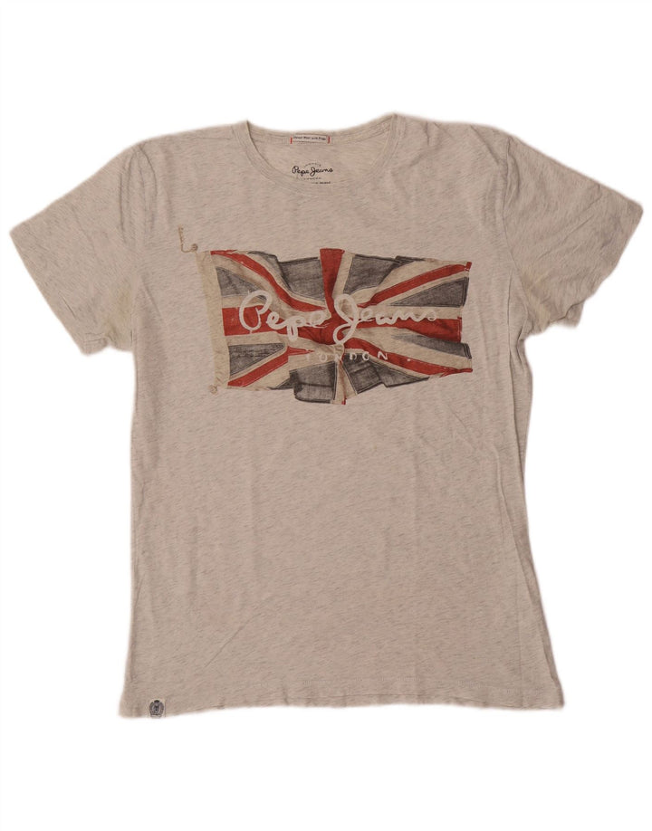 PEPE Jeans Herre Regular Fit grafisk T-shirt top mellemgrå bomuld