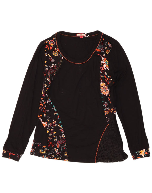 Joe Browns Dame Top Langærmet UK 14 Medium Black Floral Viscose