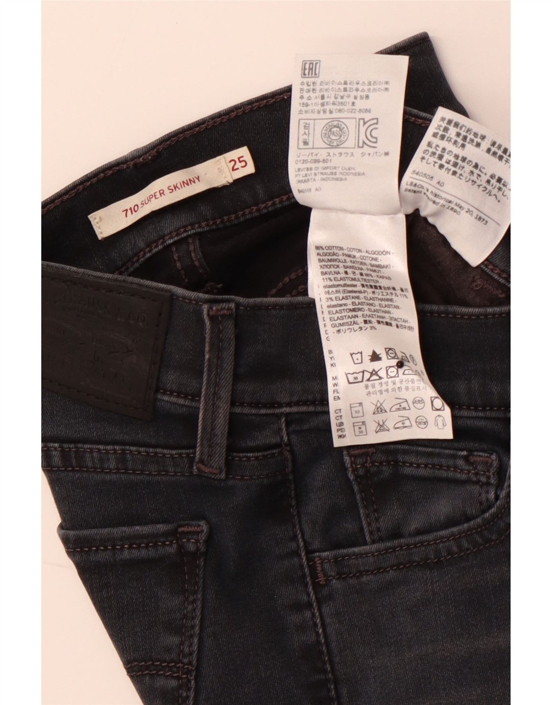 LEVI'S Dame 710 Super Skinny Jeans W25 L30 Sort Bomuld