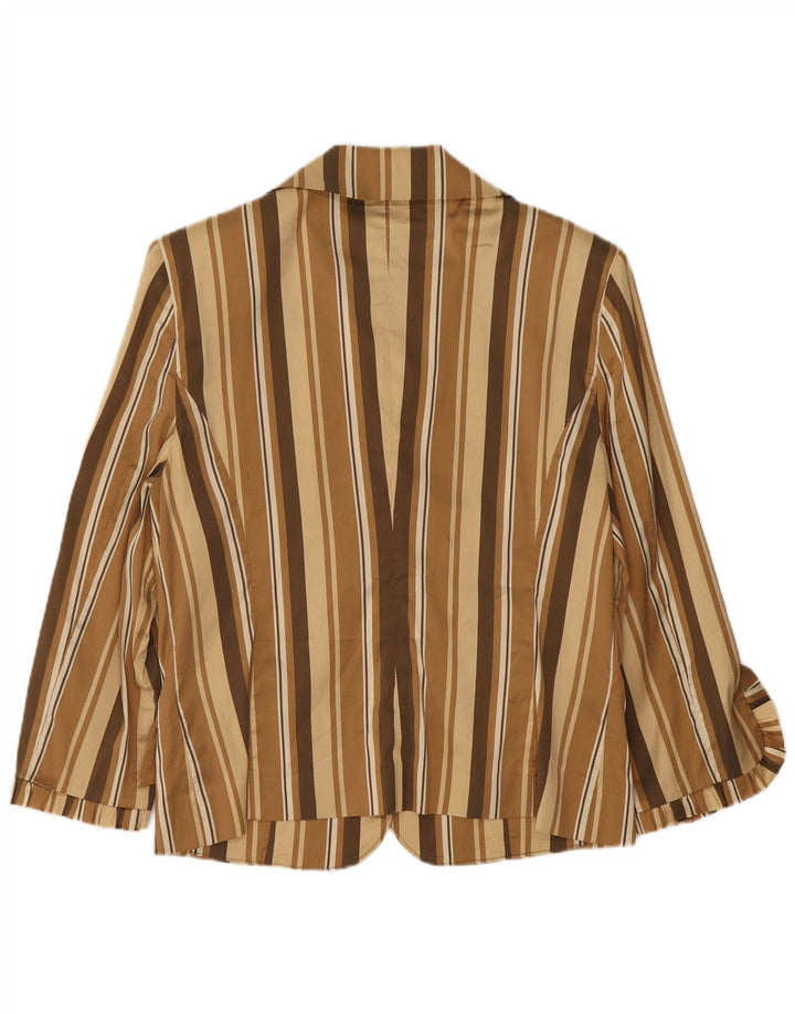 Vintage dame 3-knaps 3/4-ærmet blazerjakke IT 48 XL Beige stribet