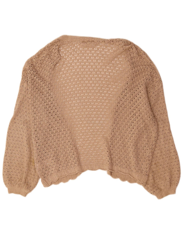 Zara Dame Oversized Open Cardigan Sweater UK 16 Stor Beige Bomuld