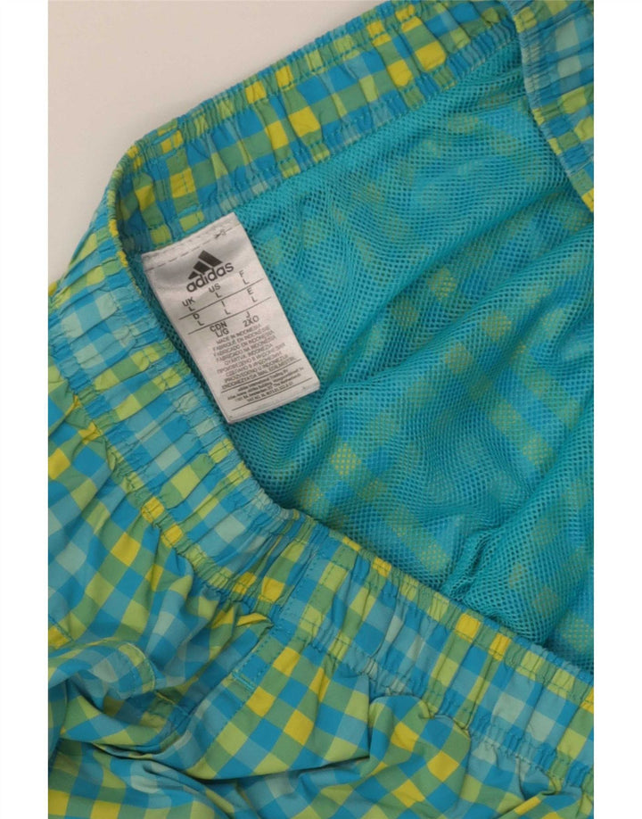 Adidas Badeshorts til mænd, store blå Gingham-polyester