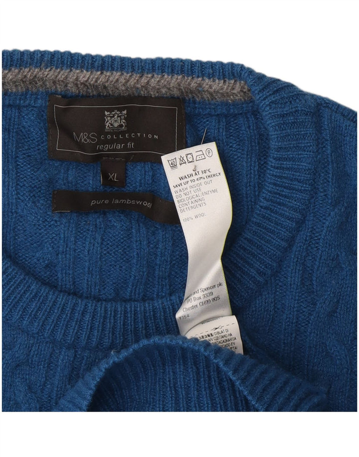 Marks & Spencer Herre Regular Fit Crew Neck sweater XL Blå lammeuld
