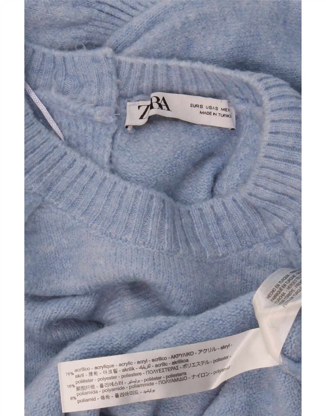 ZARA Womens Crop Oversized Crew Neck sweater UK 10 Small Blue