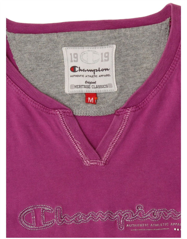 CHAMPION Dame grafisk T-shirt Top UK 12 Medium Pink