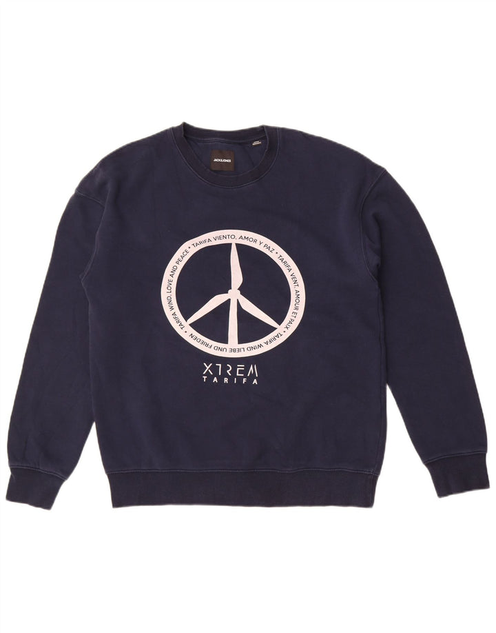 Jack & Jones Herre grafisk sweatshirt Jumper Medium marineblå bomuld
