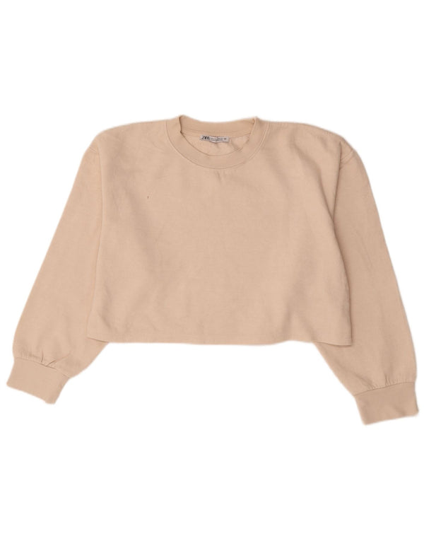 Zara Womens Crop Sweatshirt Jumper UK 14 Medium Off White Bomuld