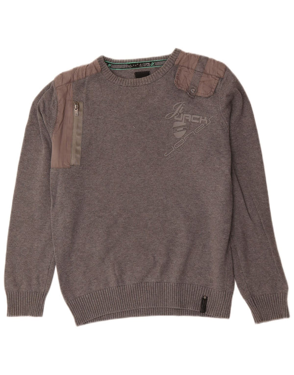 Jack & Jones Herre Military Crew Neck Jumper Sweater Small Grey Colourblock