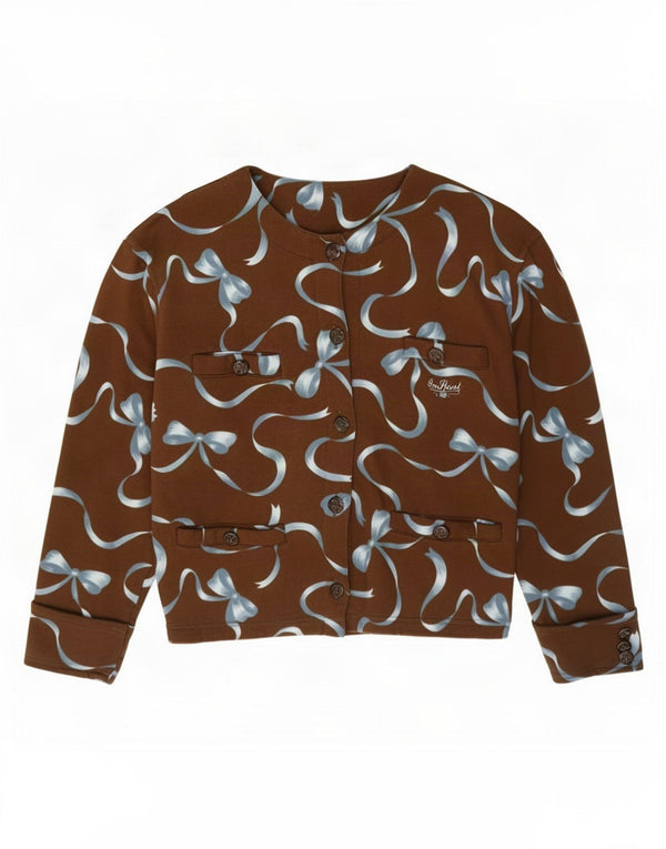 Vintage kvinders abstrakt mønster cardigan top IT 42 medium brun bomuld