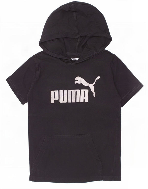 Puma Grafisk T-shirt med hætte til piger Top 10-11 år Medium Sort Bomuld