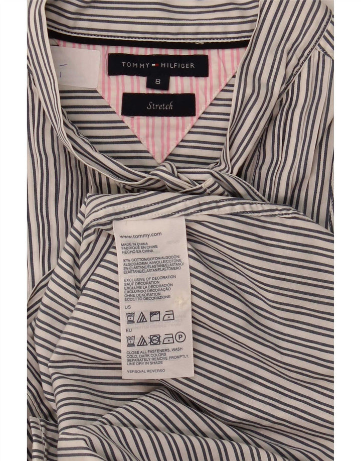 Tommy Hilfiger Dame ærmeløs Front Tie Shirt US 8 Medium Grey Pinstripe