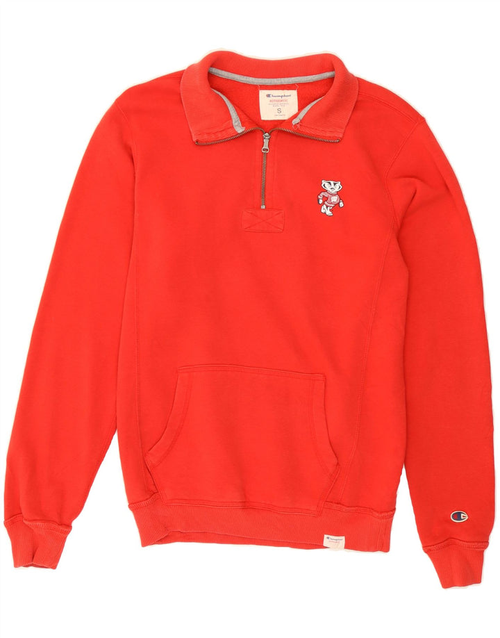 CHAMPION Mens Zip Neck Sweatshirt Jumper Small Red Cotton Vintage Champion and Second-Hand Champion from Messina Hembry 