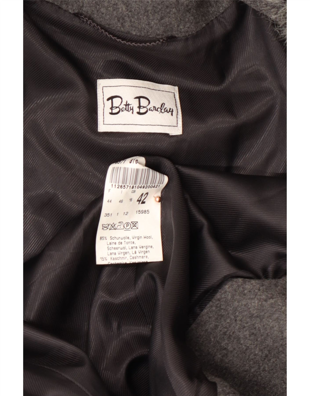 BETTY BARCLAY Dame Overfrakke UK 16 Stor Grå Ny Uld