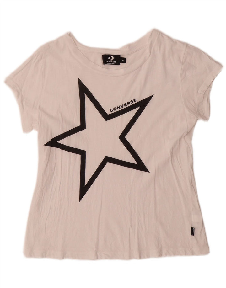 Converse Grafisk T-shirt top til kvinder UK 14 Stor hvid bomuld