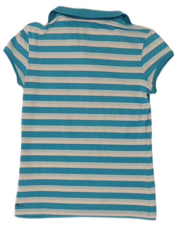 Adidas Dame Climalite Polo Shirt UK 12 Mellem blå stribet bomuld