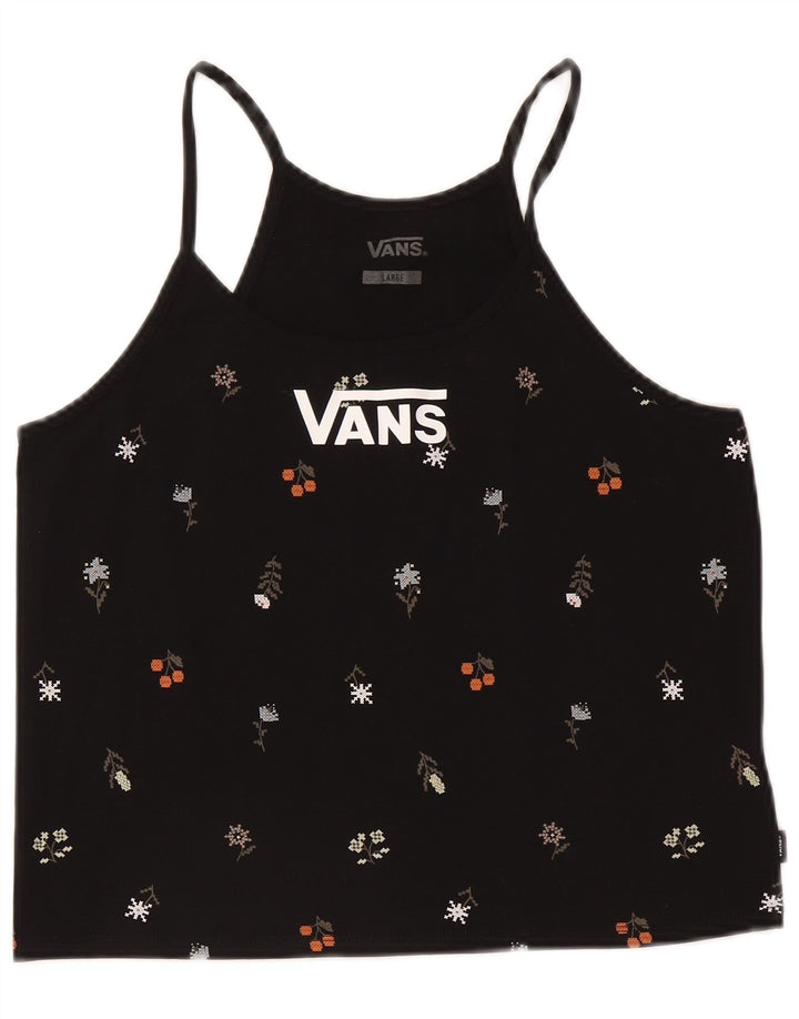 Vans Dame Grafisk Cami Top UK 14 Large Black Floral Bomuld