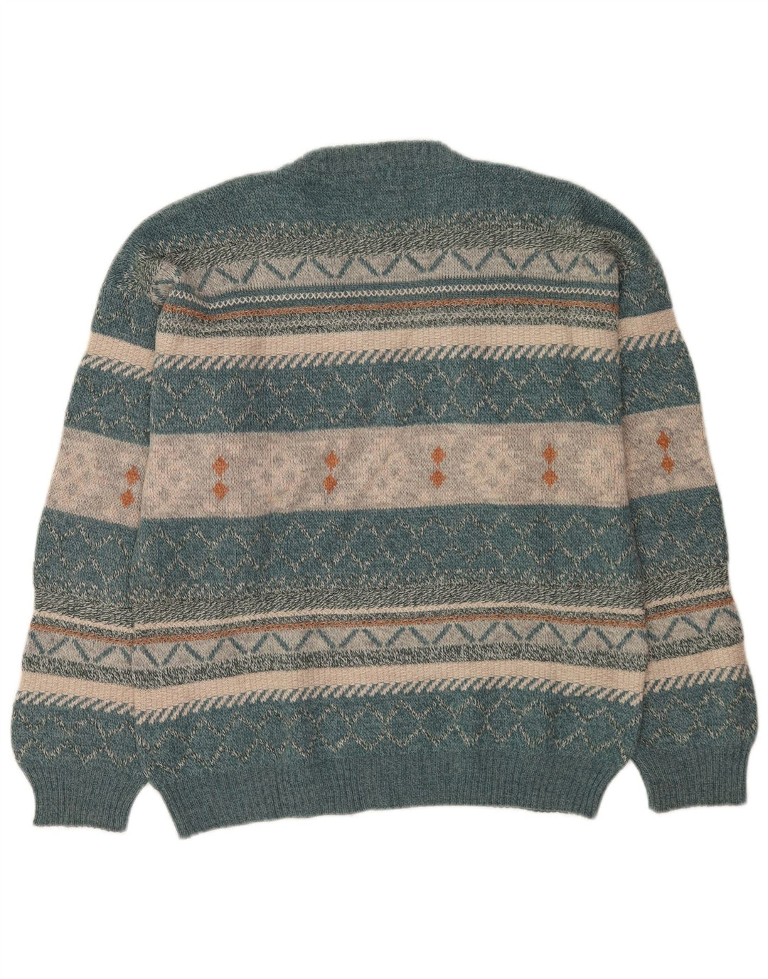 Vintage Herre V-hals sweater Large Blue Fair Isle Wool