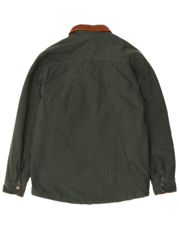 Lands End Mens Lumberjack Shirt UK 36 Small Khaki Colourblock Cotton