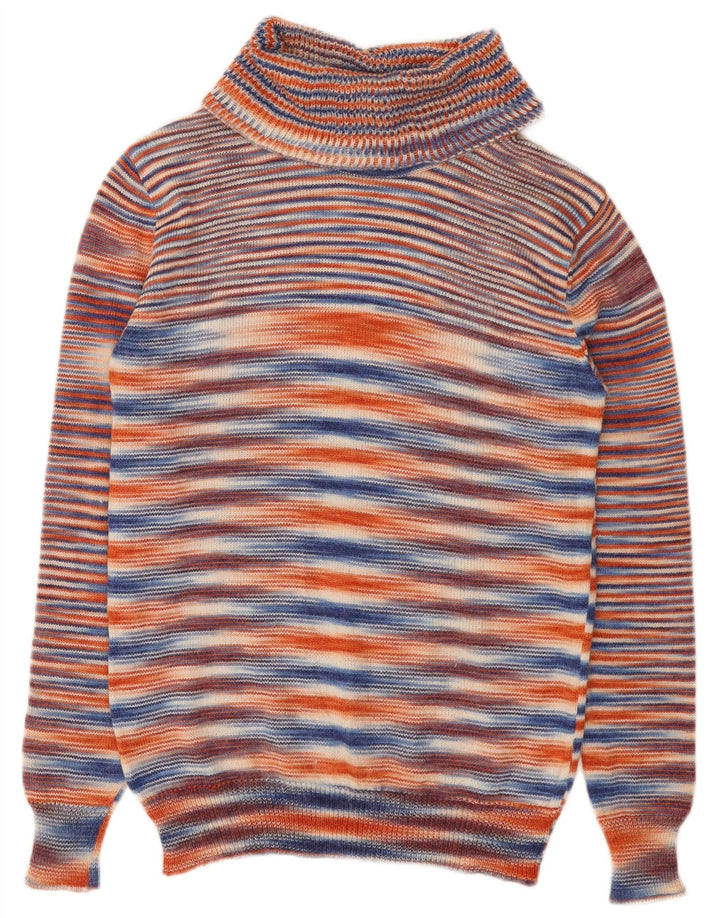 VINTAGE Dame Rullehals Sweater UK 10 Lille Flerfarvet Stribet