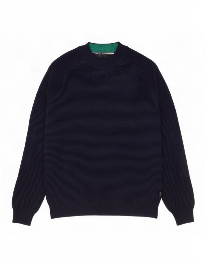 Ted Baker Herre Turtle Neck Jumper Sweater Størrelse 3 Medium Navy Blue Bomuld
