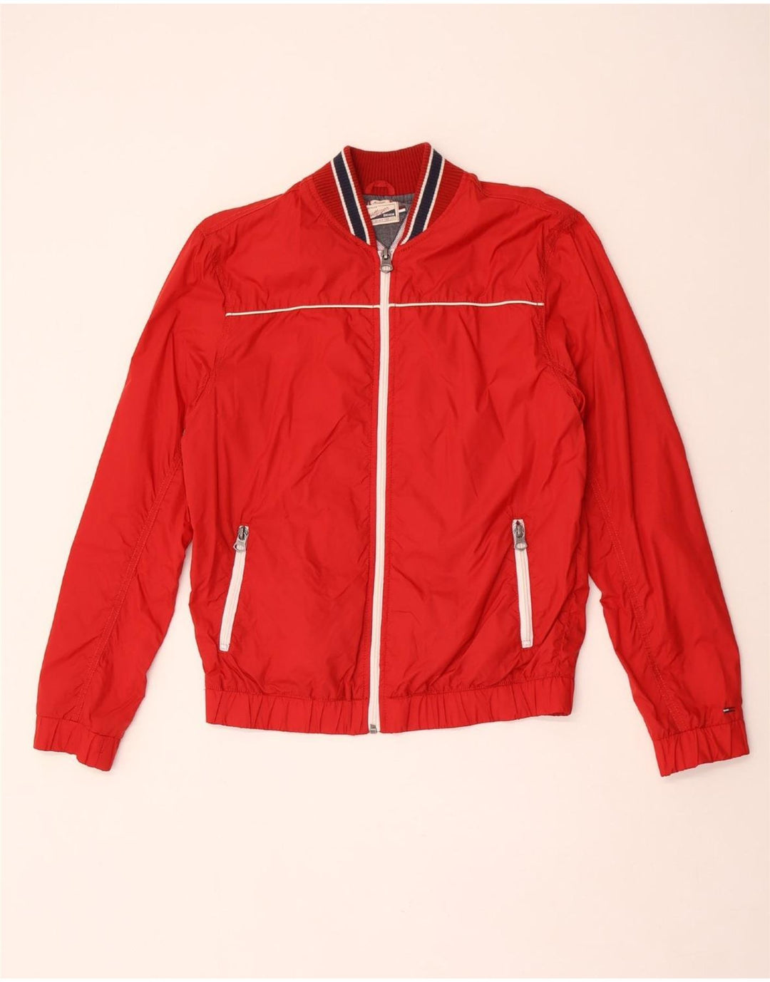 Tommy Hilfiger Herre Bomber Jacket UK 38 Medium Rød Stribet Nylon