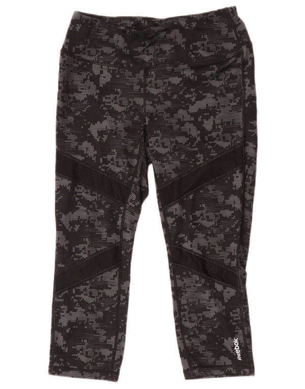 Reebok Dame Capri Leggings UK 8 Small Black Camouflage