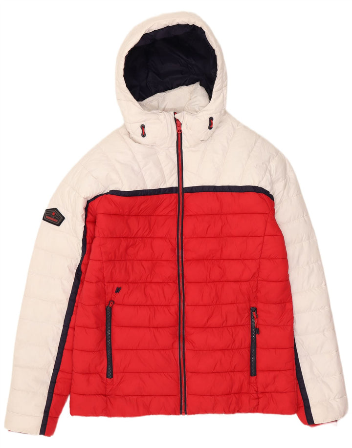 Superdry Polstret hættejakke til mænd UK 40 Large White Colourblock Polyester