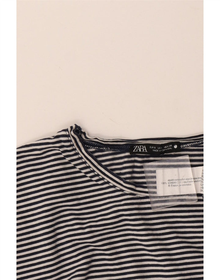 Zara Dame Oversized Top Langærmet UK 10 Small Navy Blue Pinstripe