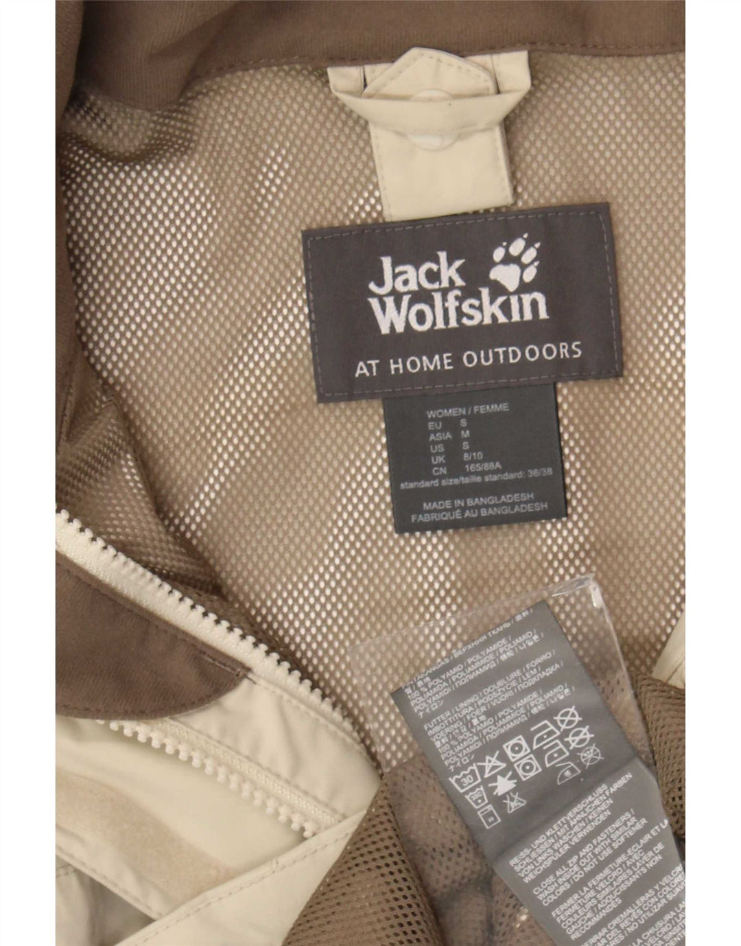 Jack Wolfskin Regnjakke med hætte til kvinder UK 8/10 Lille beige polyamid