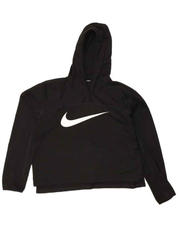 Nike Dame Running Crop Grafisk Hoodie Jumper UK 14 Medium Sort Polyester